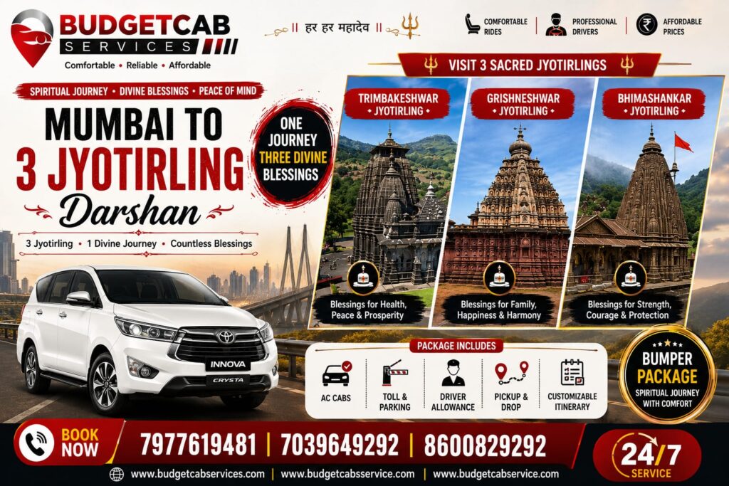 Mumbai to 3 Jyotirling Darshan Cab Service budget cab services