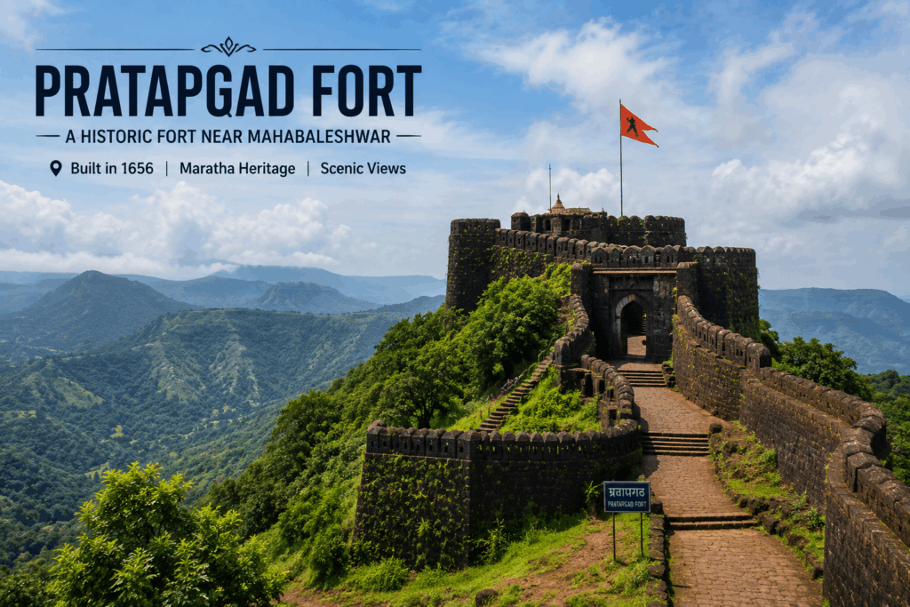 Pratapgad Fort near Mahabaleshwar surrounded by Sahyadri mountains