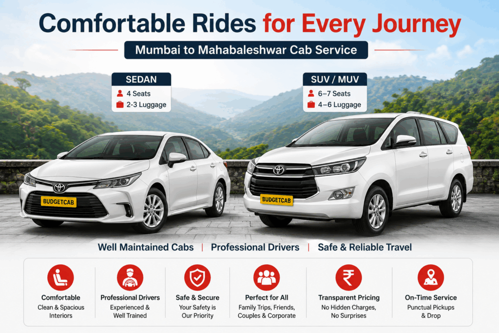 Sedan and SUV cab options for comfortable Mumbai to Mahabaleshwar travel
