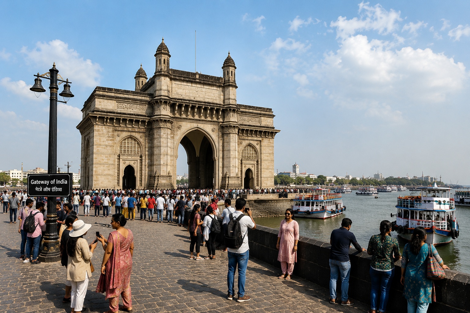 Gateway of India Mumbai with tourists and waterfront