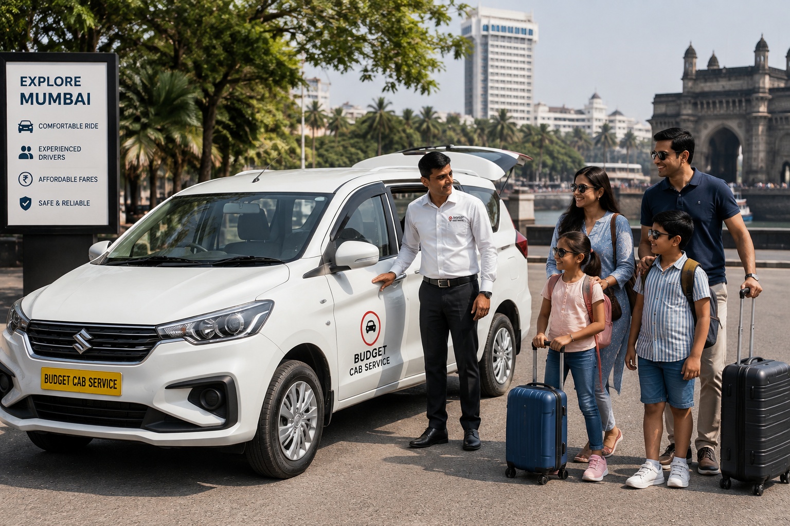 Modern cab with family preparing for Mumbai sightseeing