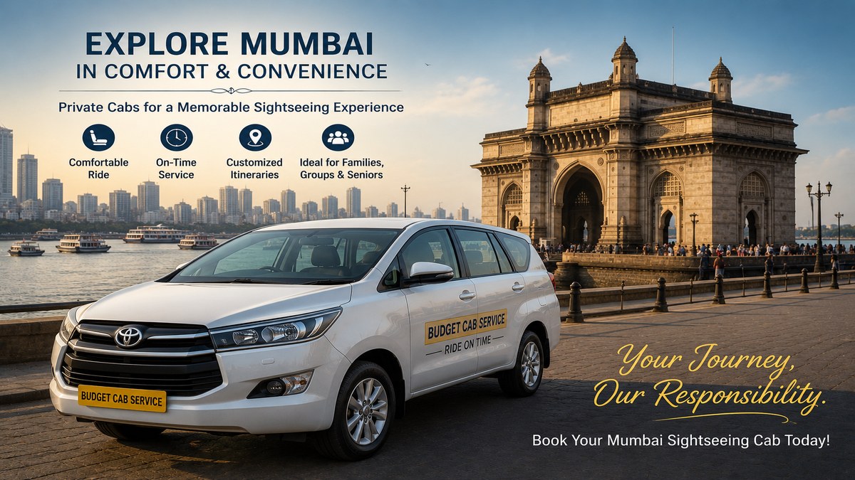 Premium private cab with Mumbai skyline and Gateway of India for sightseeing
