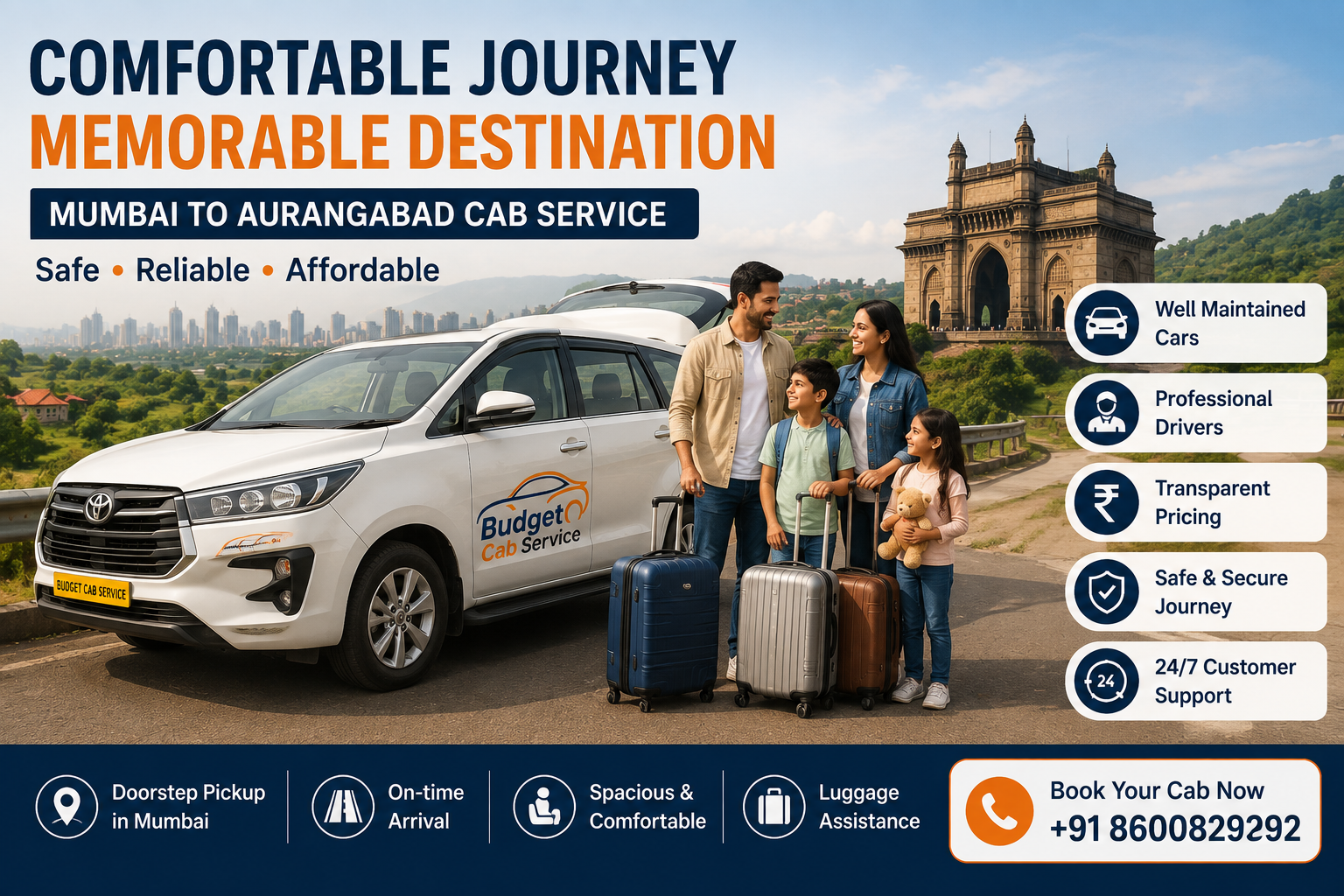 Mumbai to Aurangabad cab service with a comfortable family taxi for outstation travel