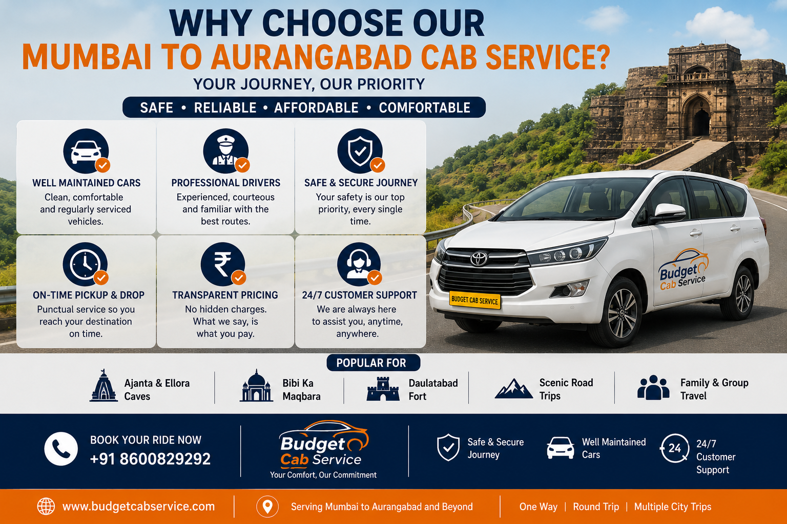 Mumbai to Aurangabad cab service with reliable and comfortable outstation taxi travel