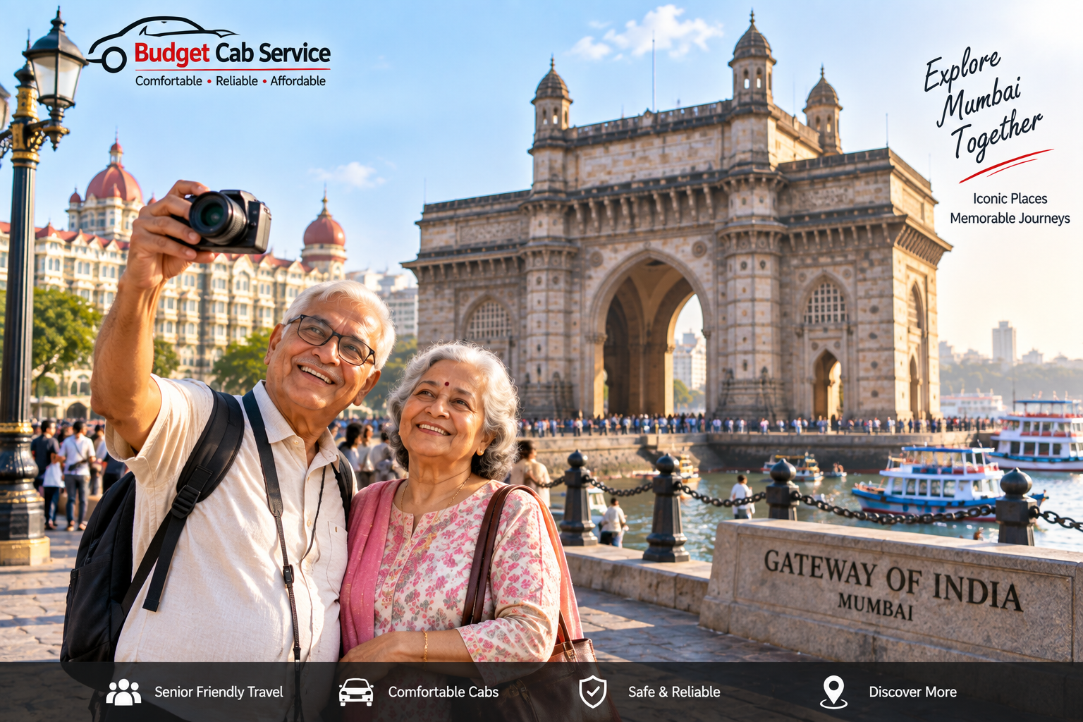 Senior couple sightseeing at Gateway of India Mumbai