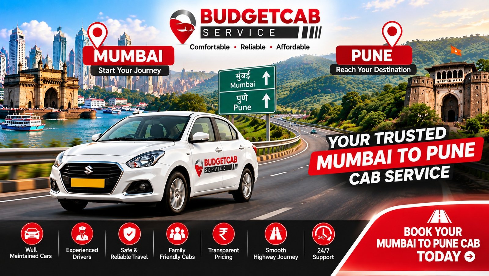 Budget Cab Service Mumbai to Pune cab for intercity travel
