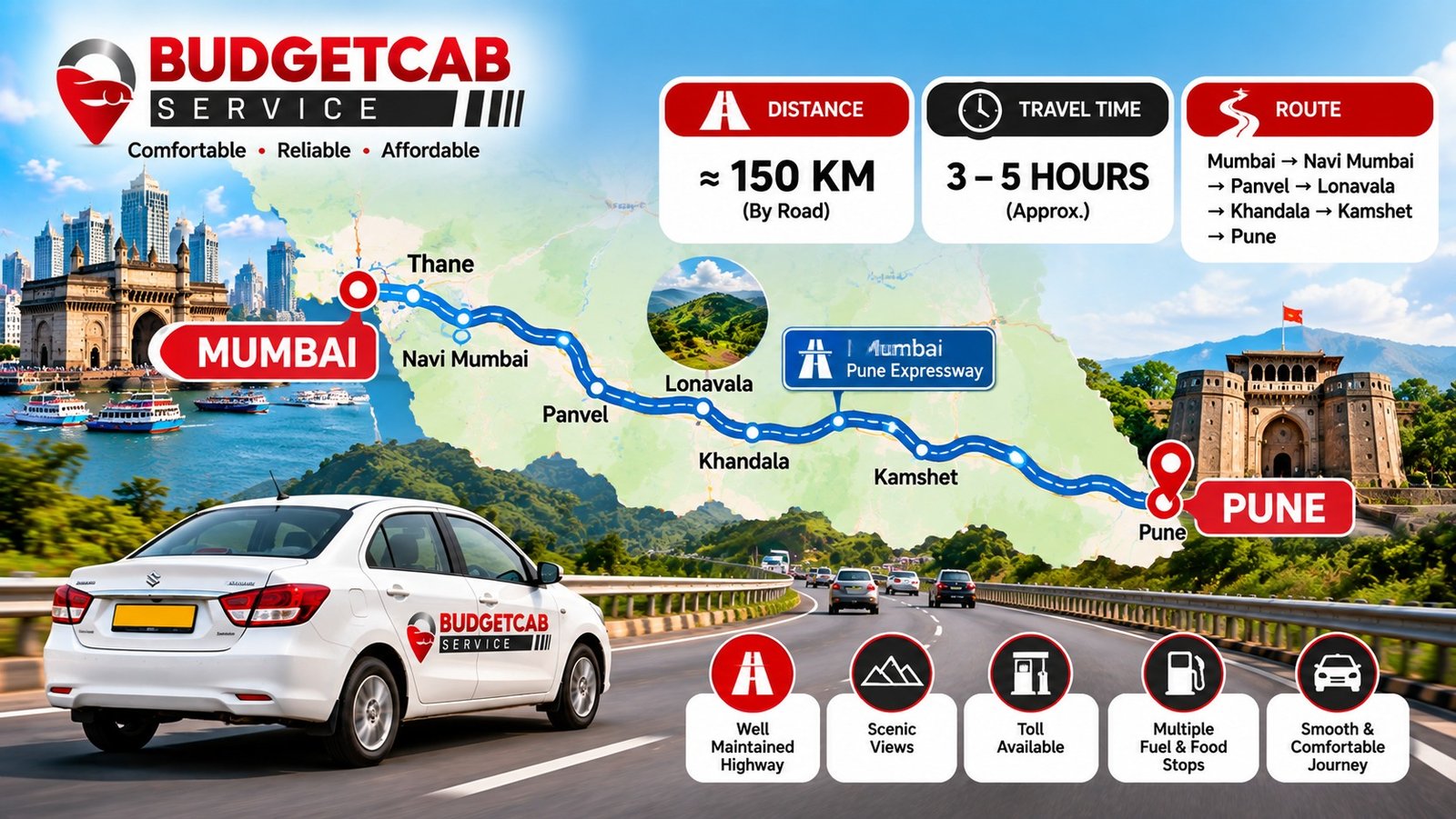 Mumbai to Pune distance and travel time by road