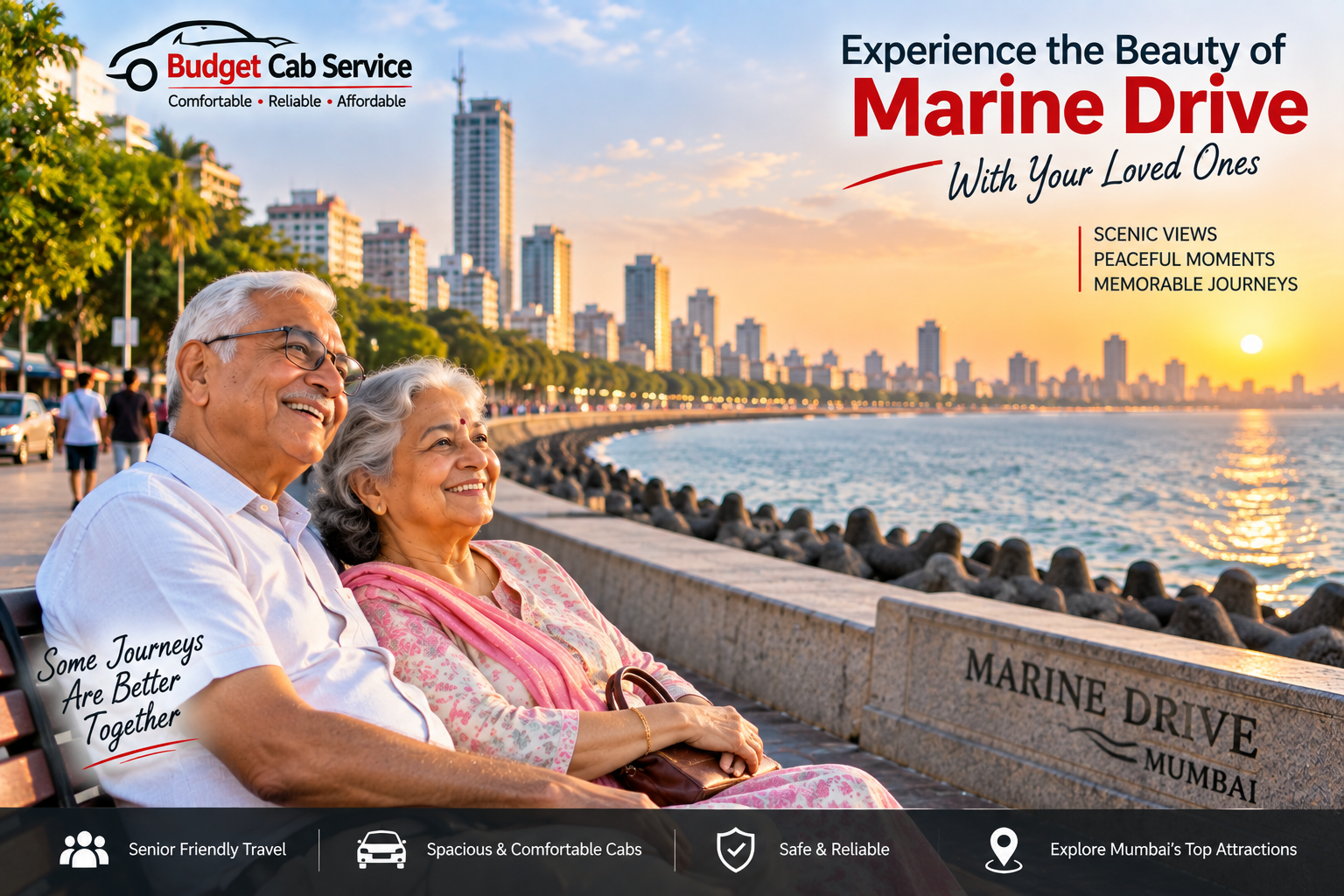 Senior citizens enjoying Marine Drive Mumbai sightseeing