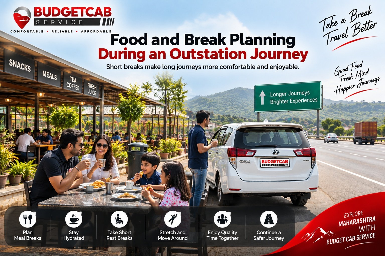 food and rest break during Mumbai outstation cab journey