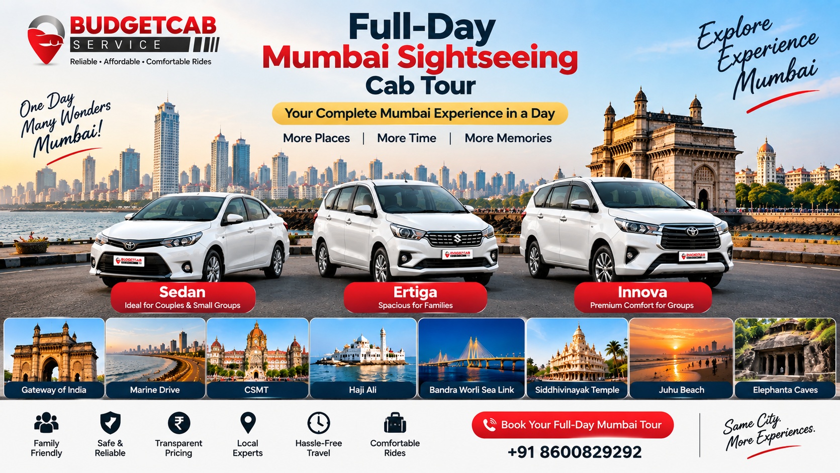 Full-day Mumbai sightseeing cab tour with Sedan Ertiga and Innova