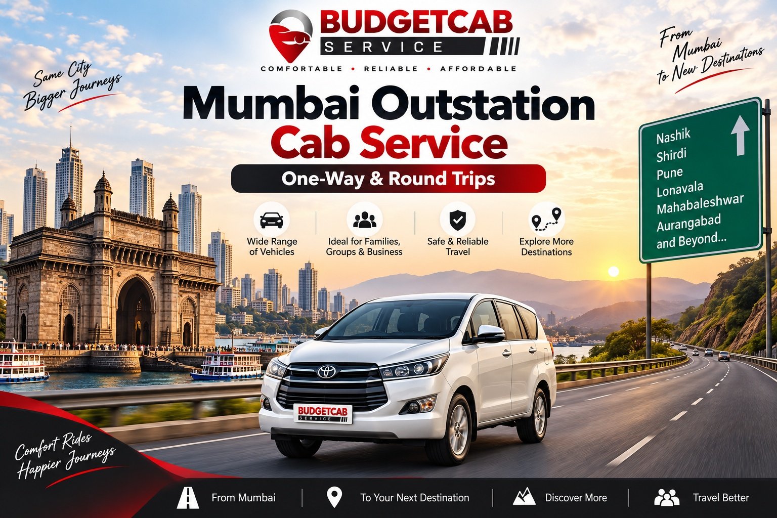 Mumbai outstation cab service for one-way and round trips
