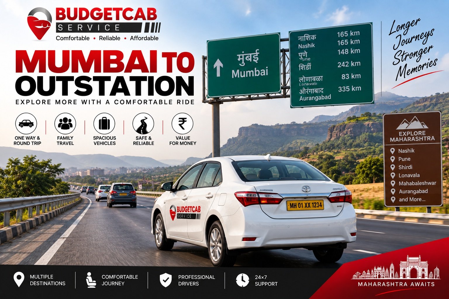 Mumbai outstation cab service for Maharashtra travel