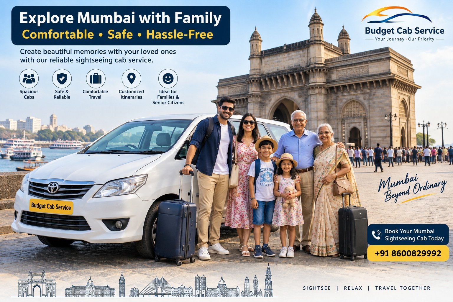 Mumbai sightseeing cab for family with senior citizens