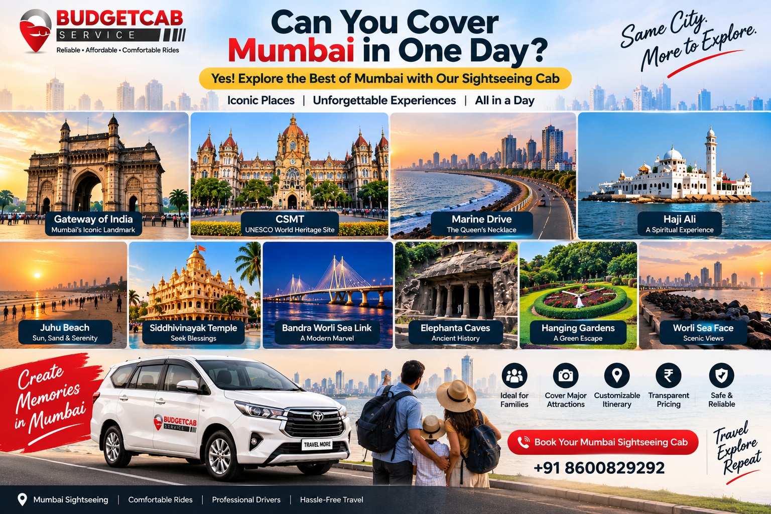 Mumbai sightseeing major attractions including Gateway of India Marine Drive CSMT and Haji Ali