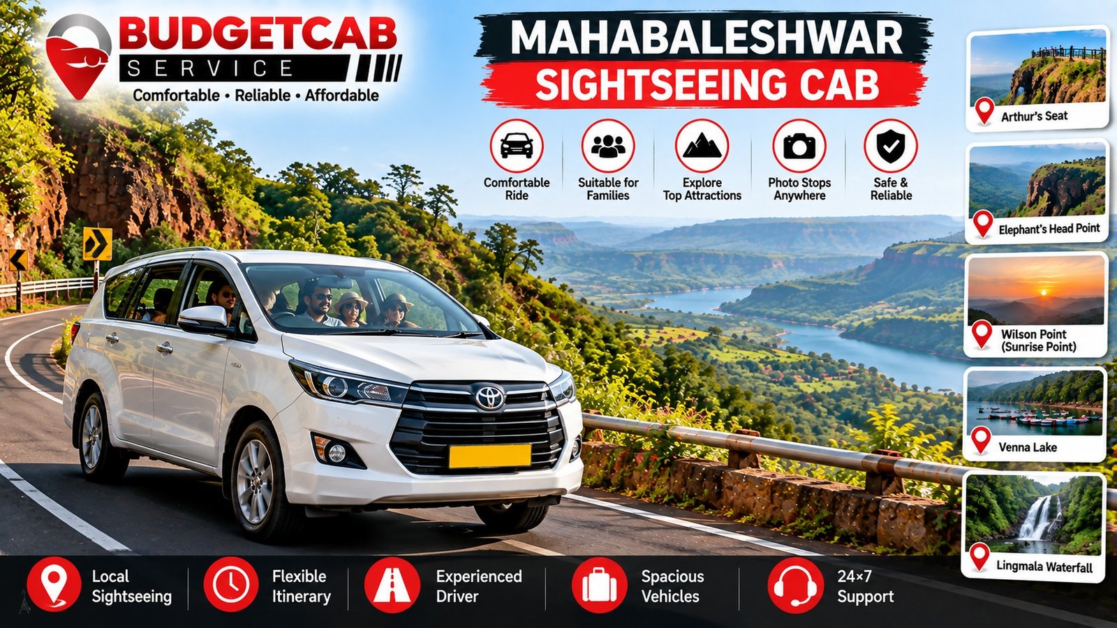 Mahabaleshwar sightseeing cab on a scenic hill road