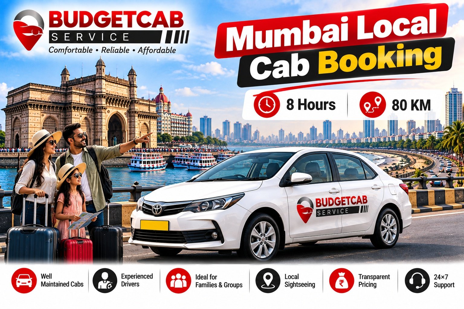 Mumbai local cab booking for 8 hours and 80 km with Budget Cab Service