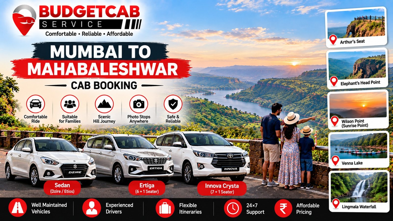 Mumbai to Mahabaleshwar cab booking with scenic hill views